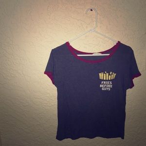 Cute fries before guys grey t-shirt/crop top
